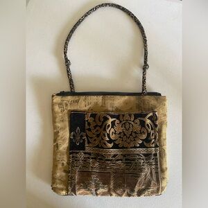 Elegant Gold and Black Tapestry Handbag Carpet Different Textures Small Purse